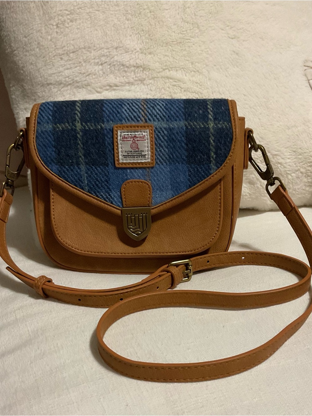 Harris Tweet Islander Crossbody Mini Bag with Blue Tartan Colorway